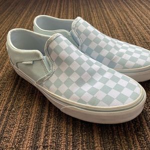 Baby Blue Checkered Slip-On Vans